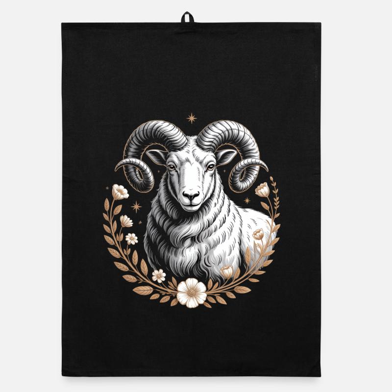 Widder Sternzeichen Mit Blumen Und Sternen Organic Geschirrtuch