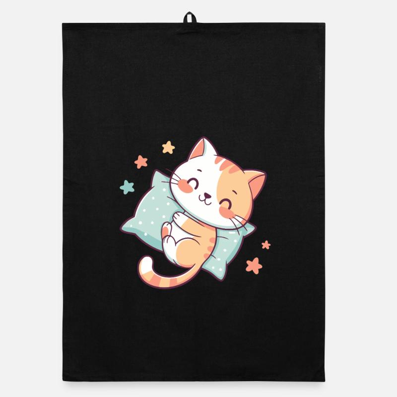Cuddly Cat on Star Pillow Organic dish towel