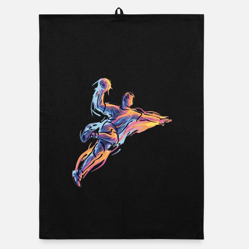 Dynamic handball jump throw in neon flames Organic dish towel