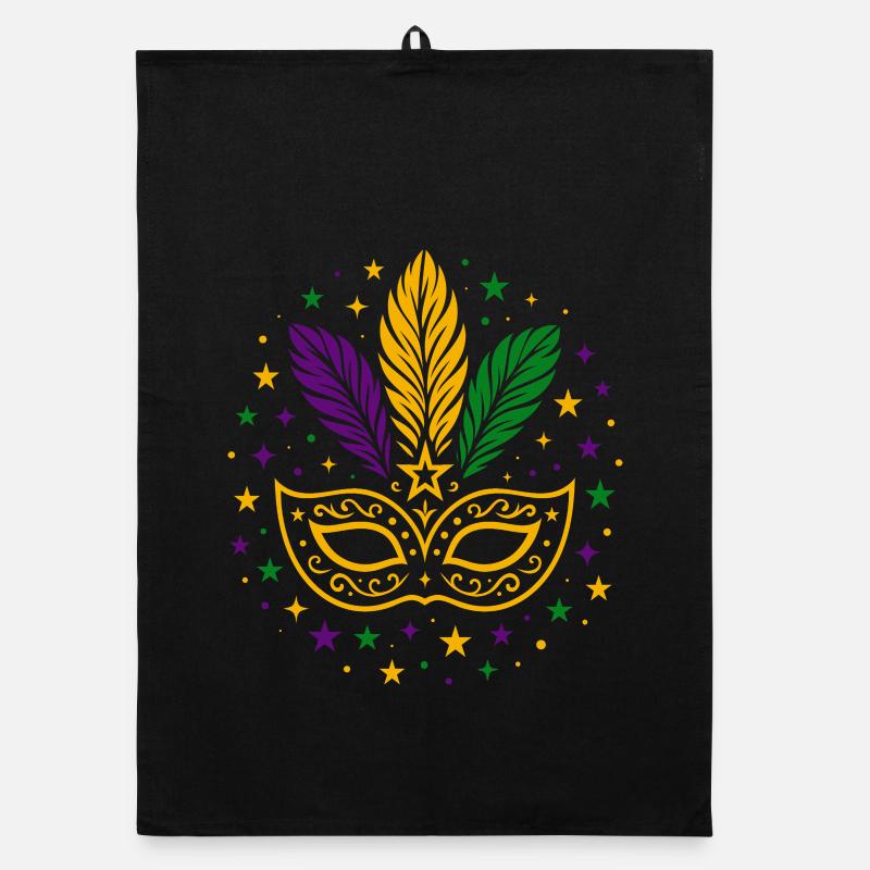 Masque de carnaval avec plumes et étoiles Torchon bio