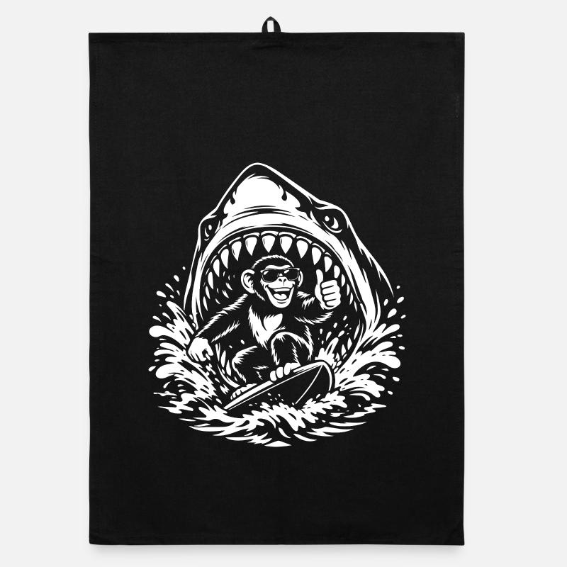 Singe Surfeur dans Shark Wave Torchon bio