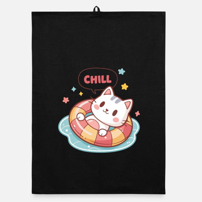 Chill Cat in Pastel Buoy Organic dish towel
