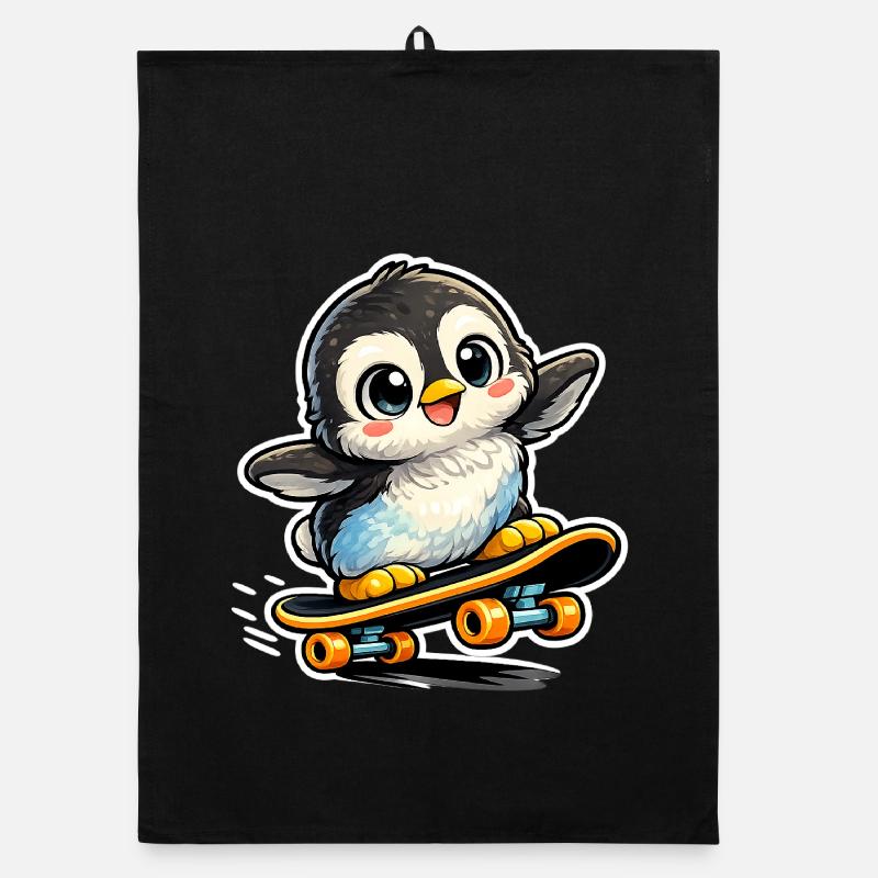 Kawaii penguin on skateboard Organic dish towel