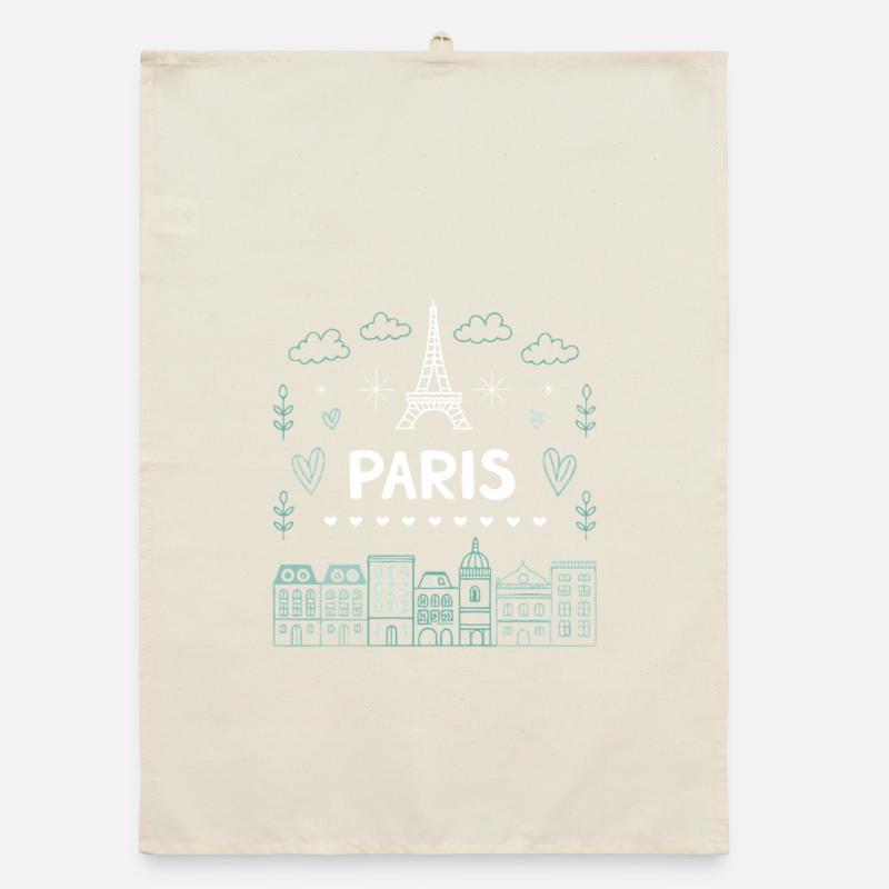 Doodle Paris Tour Eiffel Cœurs Torchon bio