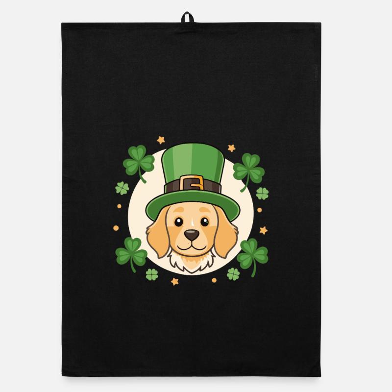 Chien Labrador Leprechaun Vert et Trèfles Torchon bio