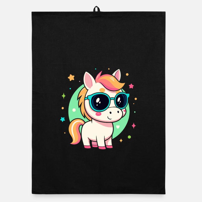 Regenbogenpony mit Brille Organic Geschirrtuch