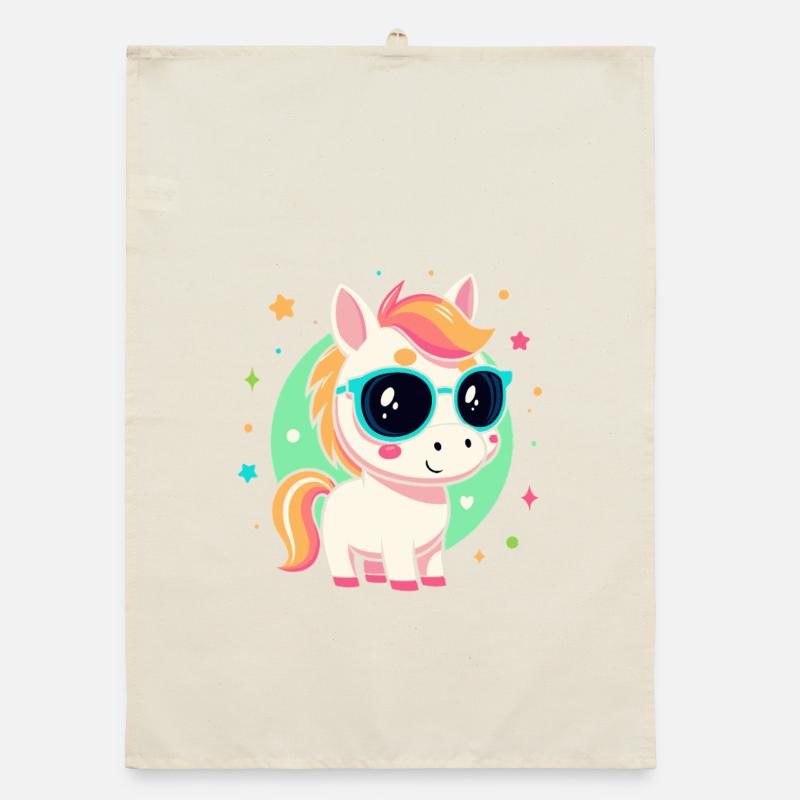 Rainbow pony with glasses Organic dish towel