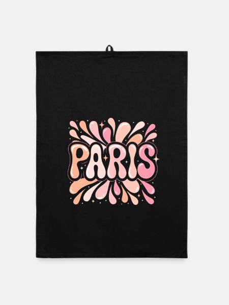 Paris Pastel Pop Art Mädchen Chic - Organic Geschirrtuch - Schwarz - Vorne