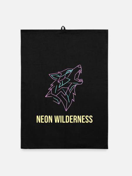 Wolf Neon Wilderness - Organic Geschirrtuch - Schwarz - Vorne