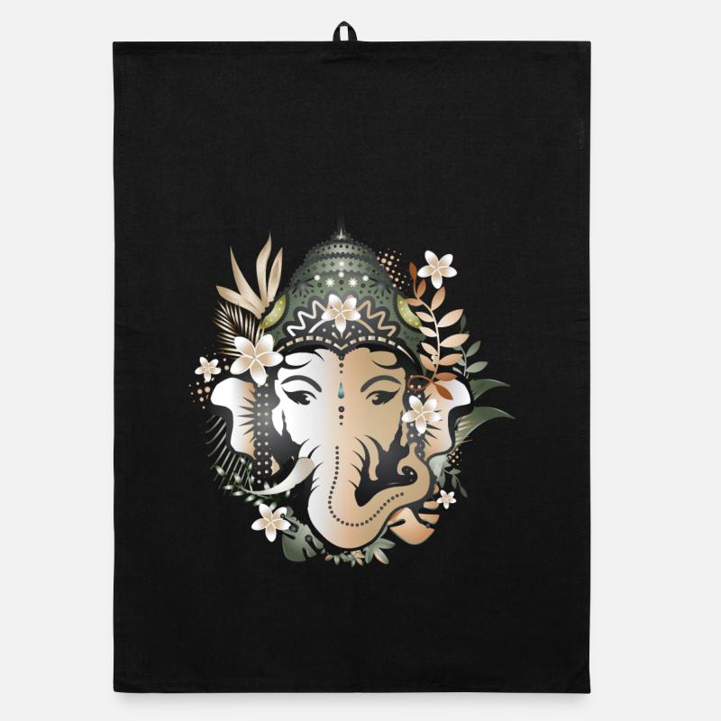 Elefanten Gott Ganesha geschmückt mit Blüten Organic Geschirrtuch