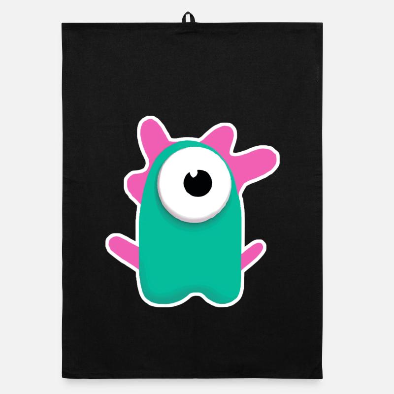Cute Turquoise Cyclops | Funny Pink Monster Organic dish towel