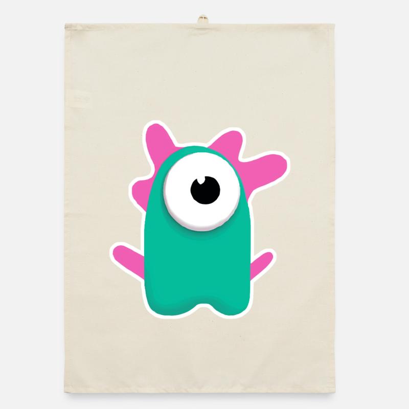 Cute Turquoise Cyclops | Funny Pink Monster Organic dish towel