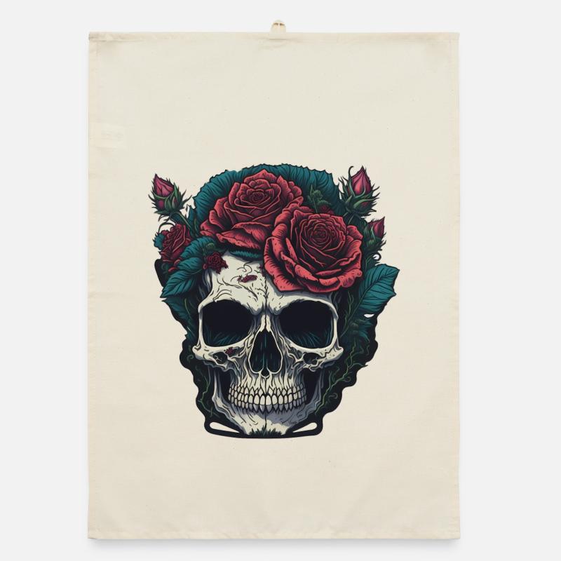Skull with roses Organic dish towel