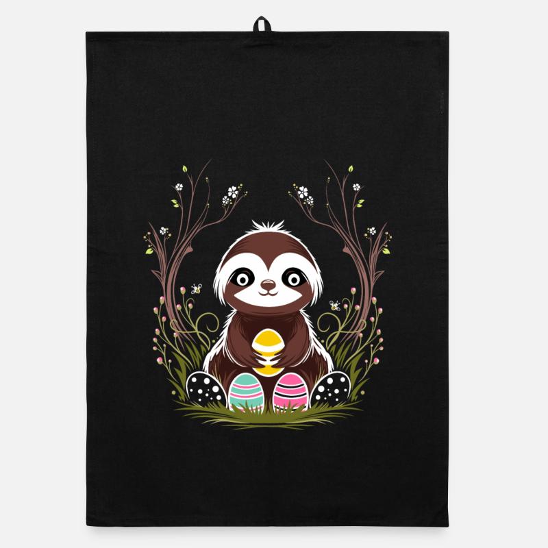 Easter Sloth with Easter Eggs in Spring Organic dish towel