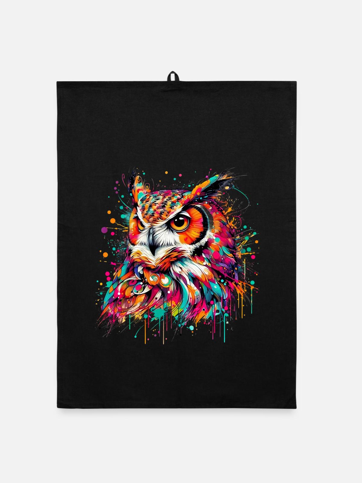 Owl - Organic dish towel - black - Front