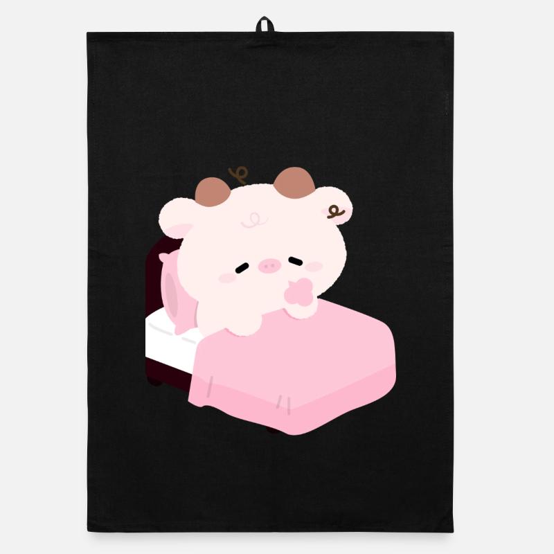 Schläfrige rosa Kuh Kawaii Schlafenszeit Organic Geschirrtuch