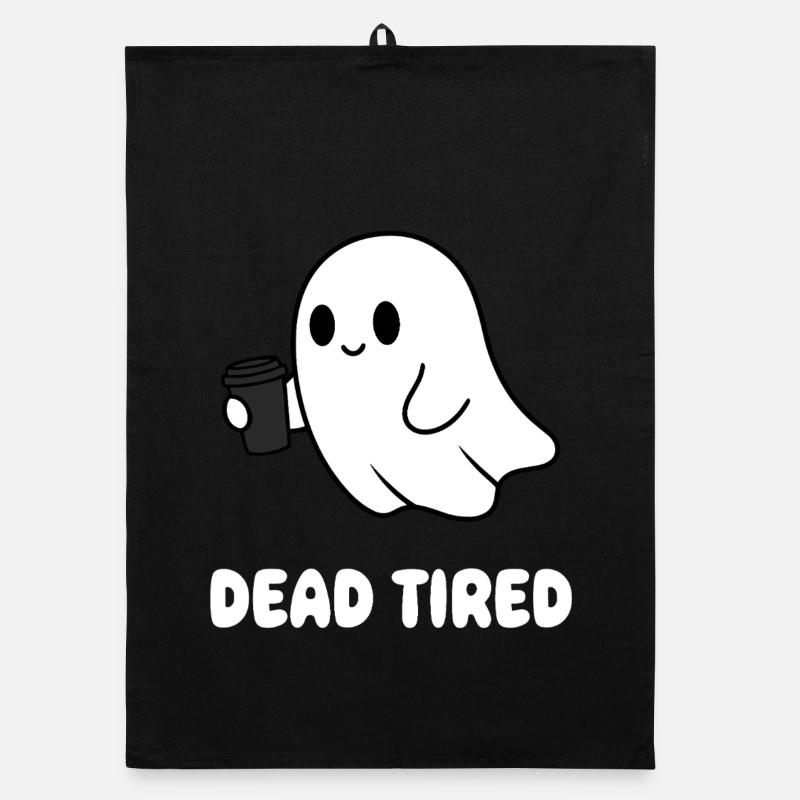 Coffee Ghost Tired Ghost with Mug Organic dish towel