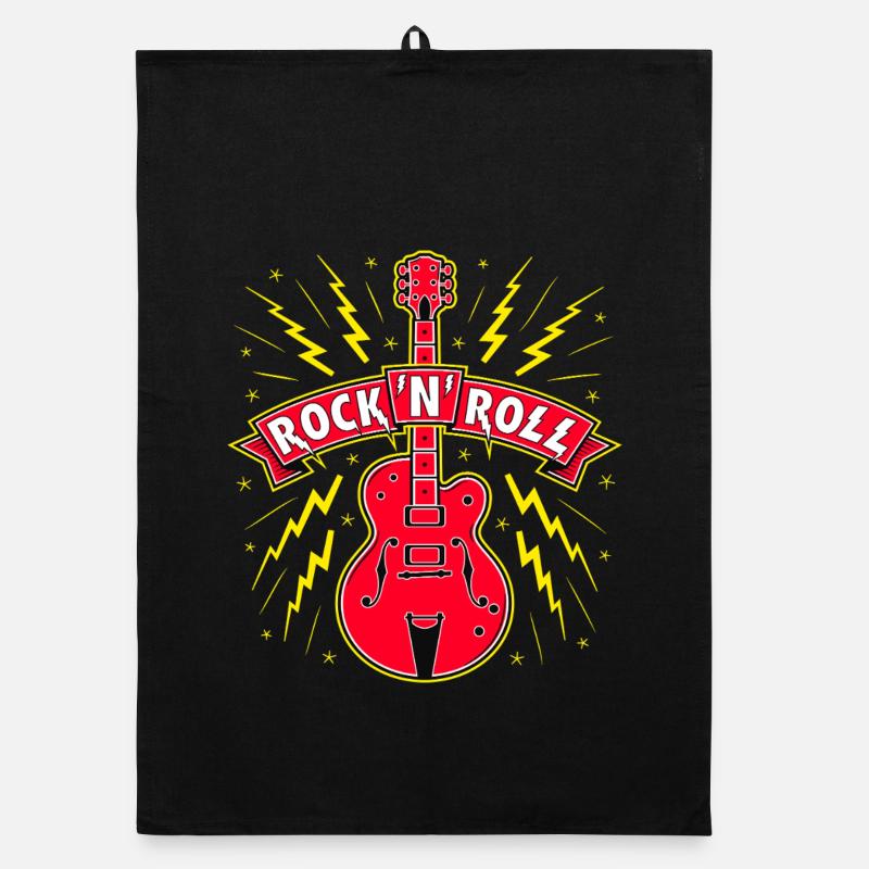 Guitare Rock 'n' Roll Bannière - Torchon bio - noir