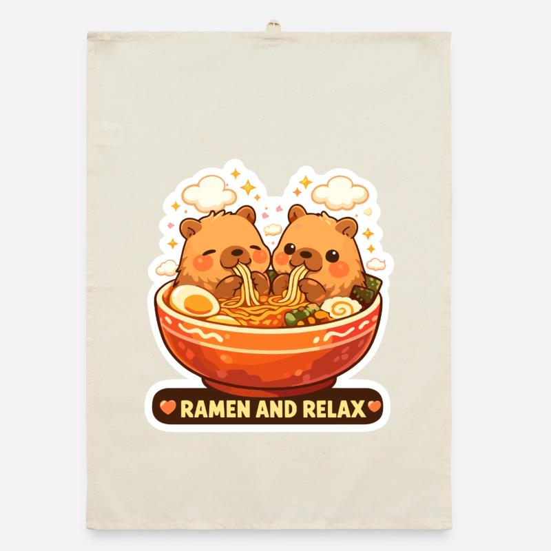 Capybara Ramen & Relax Sticker Organic Geschirrtuch