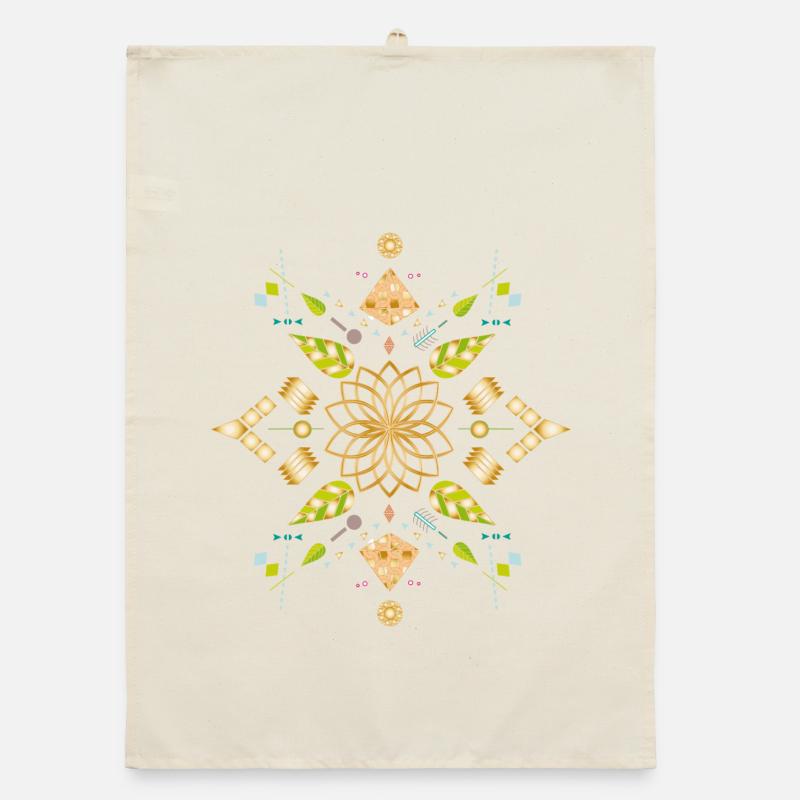 or fleurs symbole avec des éléments colorés Torchon bio