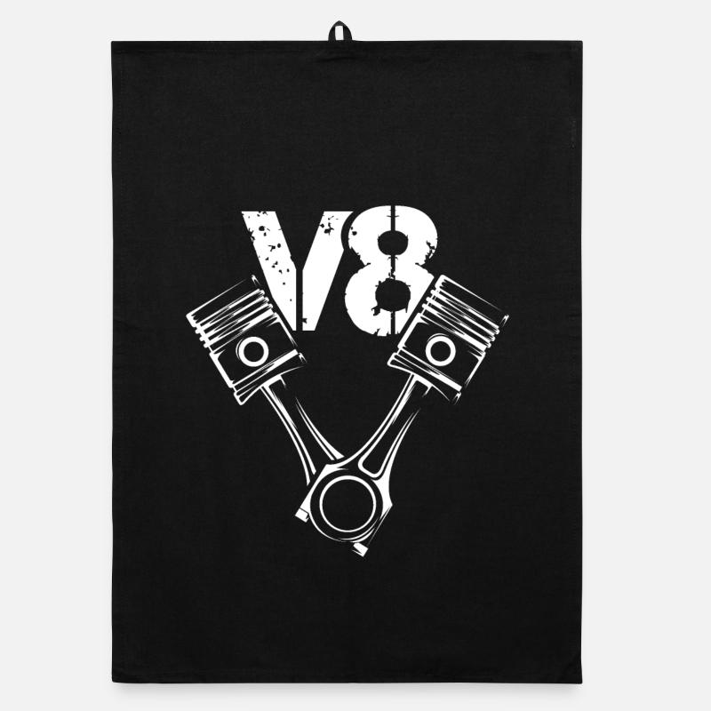 V8 Symbole Moteur Piston Illustration Voitures Graphique Torchon bio