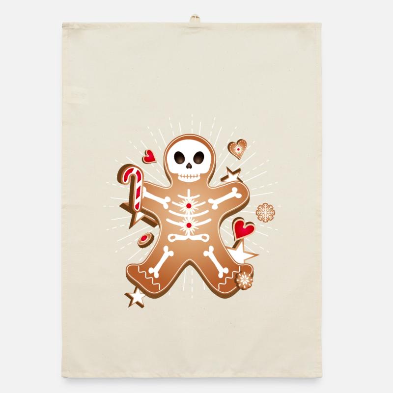 Gingerbread Man Sugar Skull Decor pour Noël Torchon bio