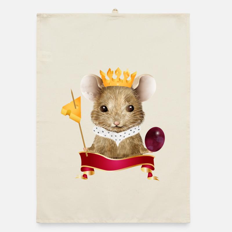 Mouse with cheese crown, grape and toothpick Organic dish towel