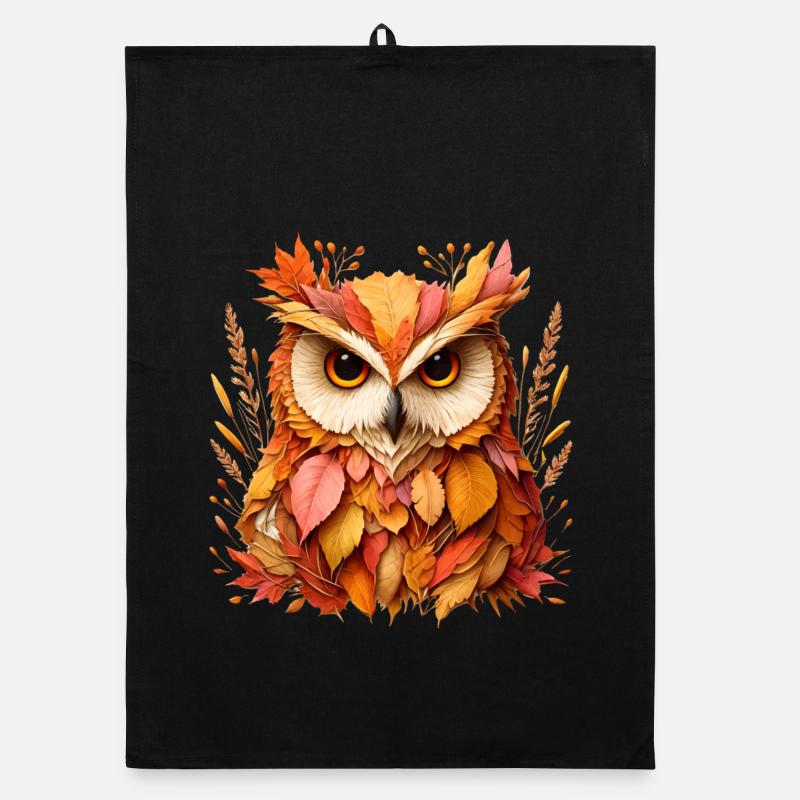 beautiful owl, designed from different leaves Organic dish towel