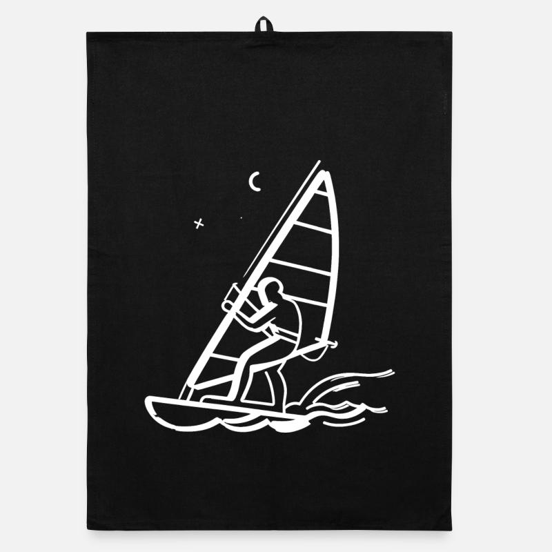 Windsurfen Line Art - Organic Geschirrtuch - Schwarz