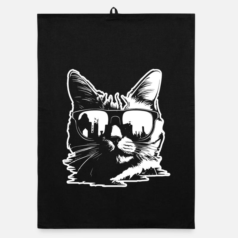 Sonnenbrille Katze Illustration Organic Geschirrtuch