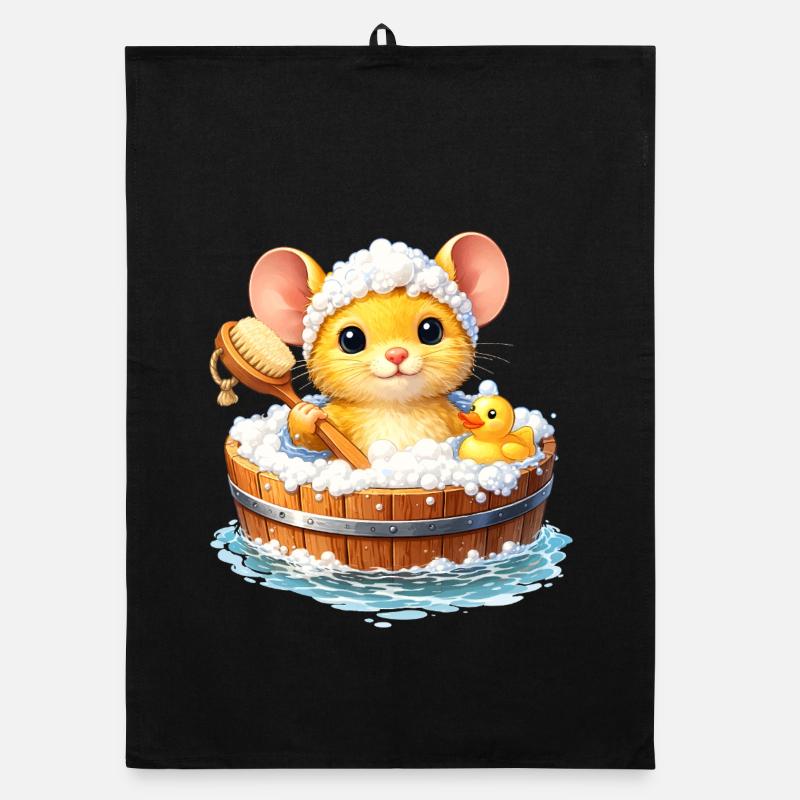 Cute mouse bathing Organic dish towel