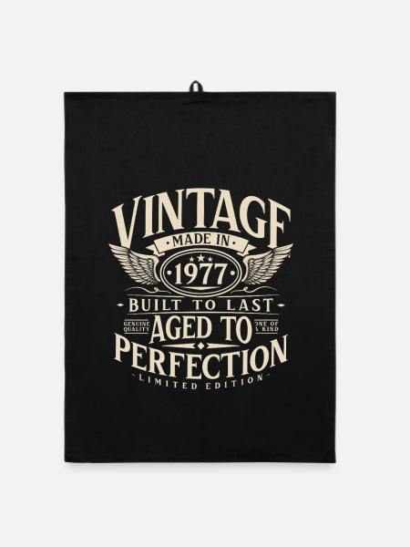 1977 Vintage Vintage Retro Birthday Gift - Organic dish towel - black - Front