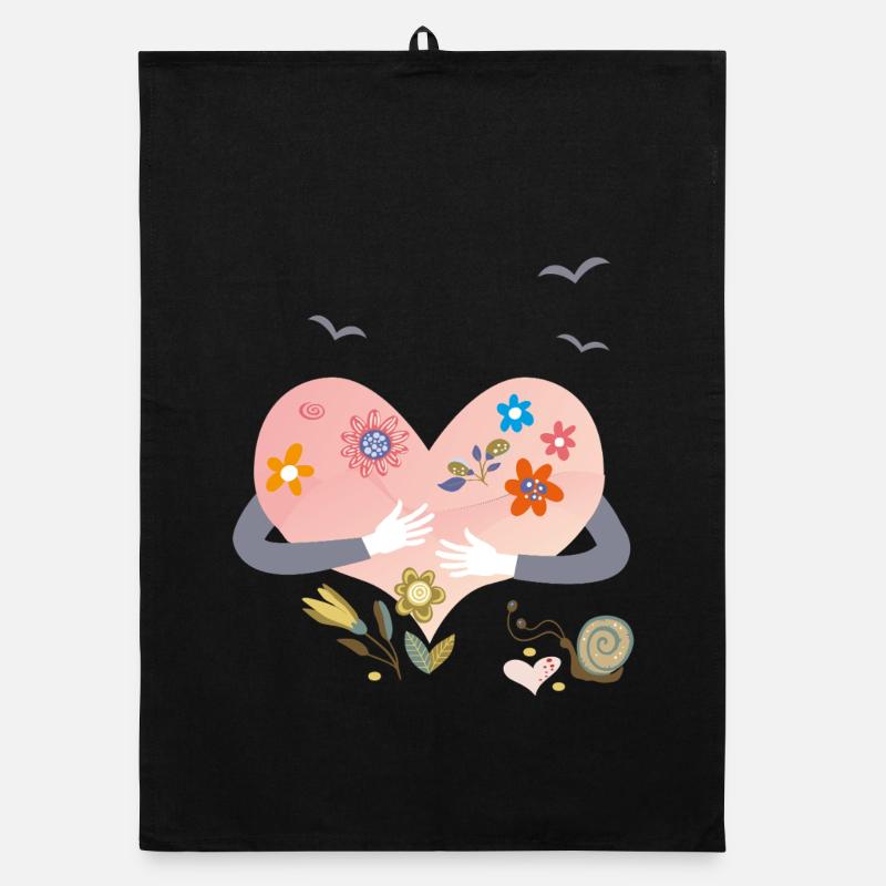 heart with flowers Organic dish towel