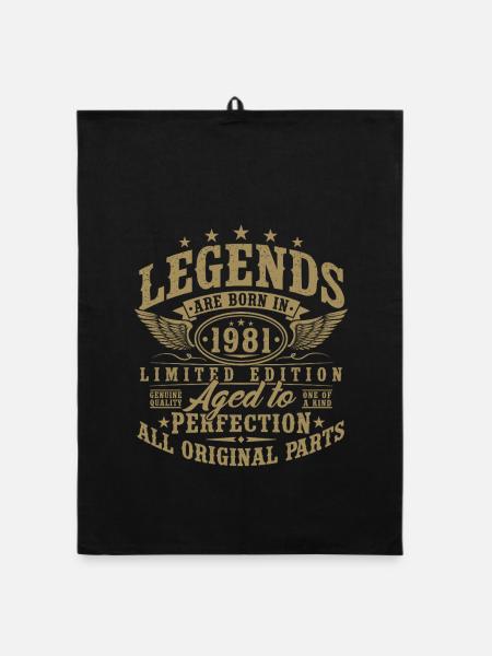 1981 Vintage Born Legends Vintage Birthday - Organic dish towel - black - Front