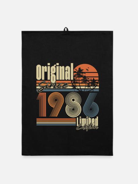 Cadeau d’anniversaire rétro vintage original de 1986 - Torchon bio - noir - Devant