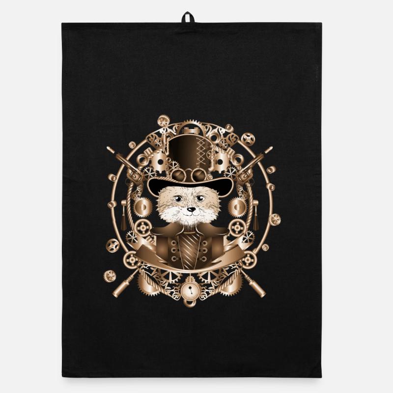 Steampunk fox with cylinder hat in the frame Organic dish towel