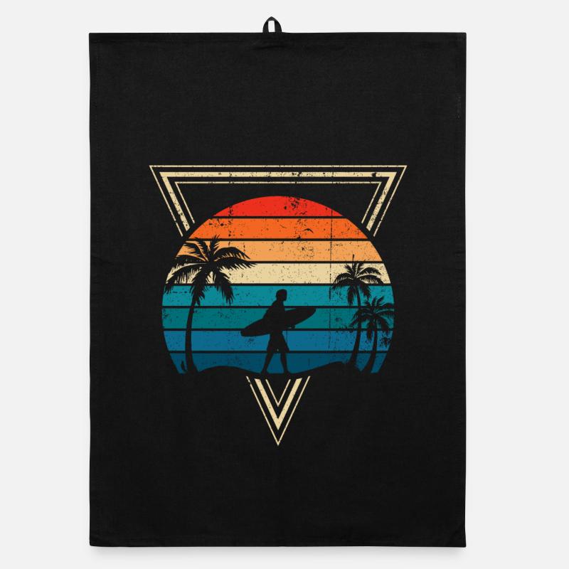 Sunset Surf and Palm Coast - Organic dish towel - black