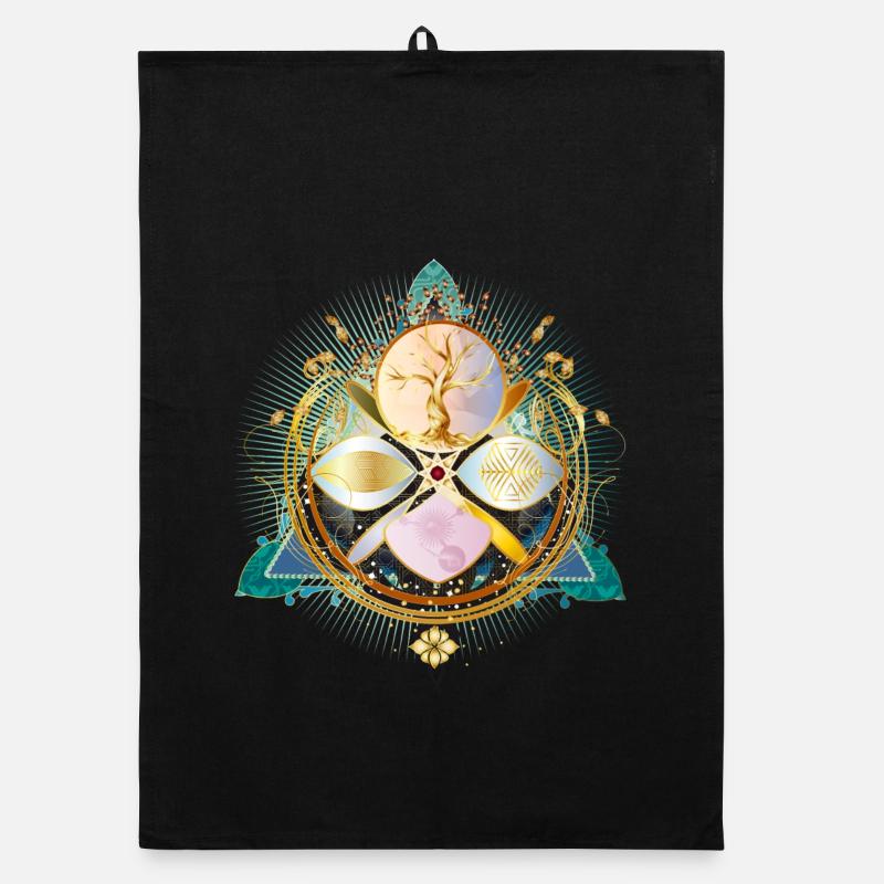 Amulette avec arbre doré et éléments de la nature Torchon bio