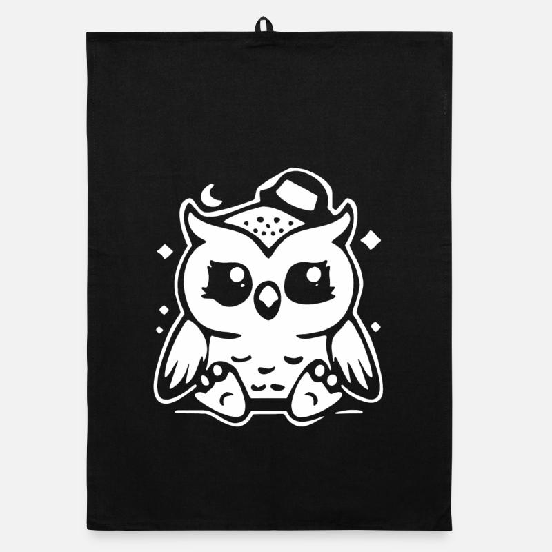 Mignon Figurine de hibou avec chapeau - Torchon bio - noir