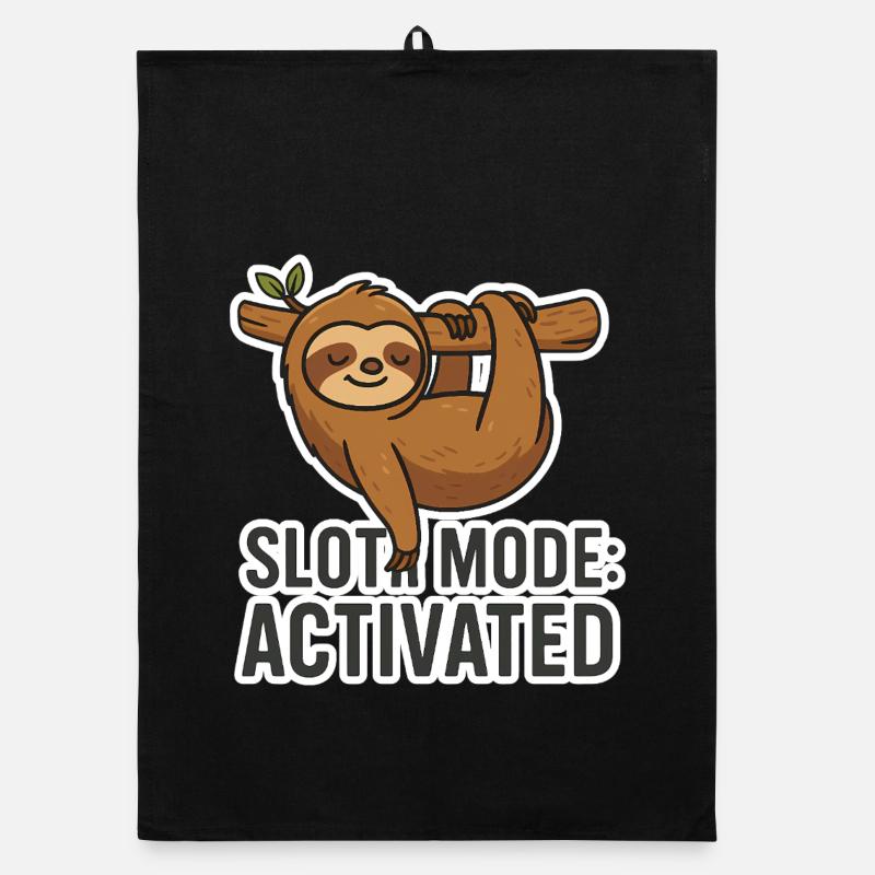 Sloth Mode: Activated - Funny Sloth Saying - Organic dish towel - black