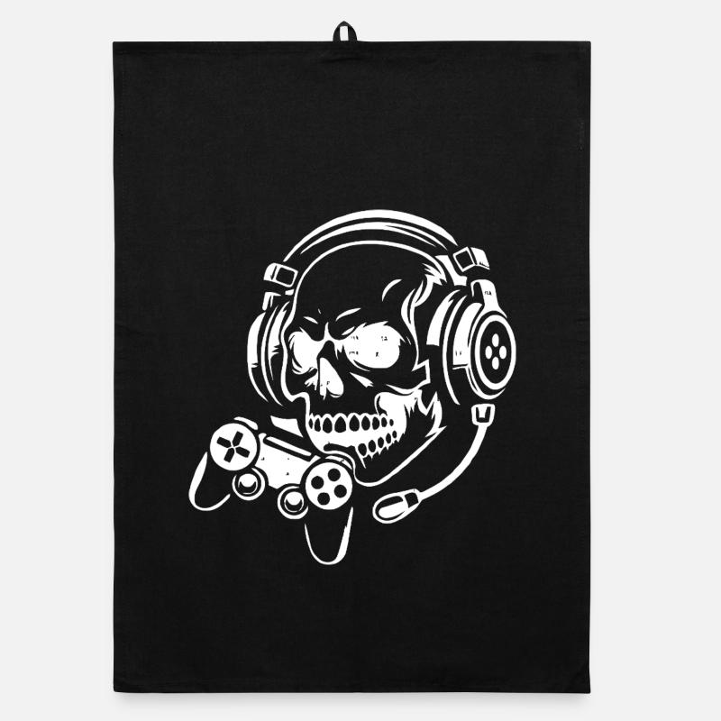 Skull with Gaming Headset Design Organic dish towel