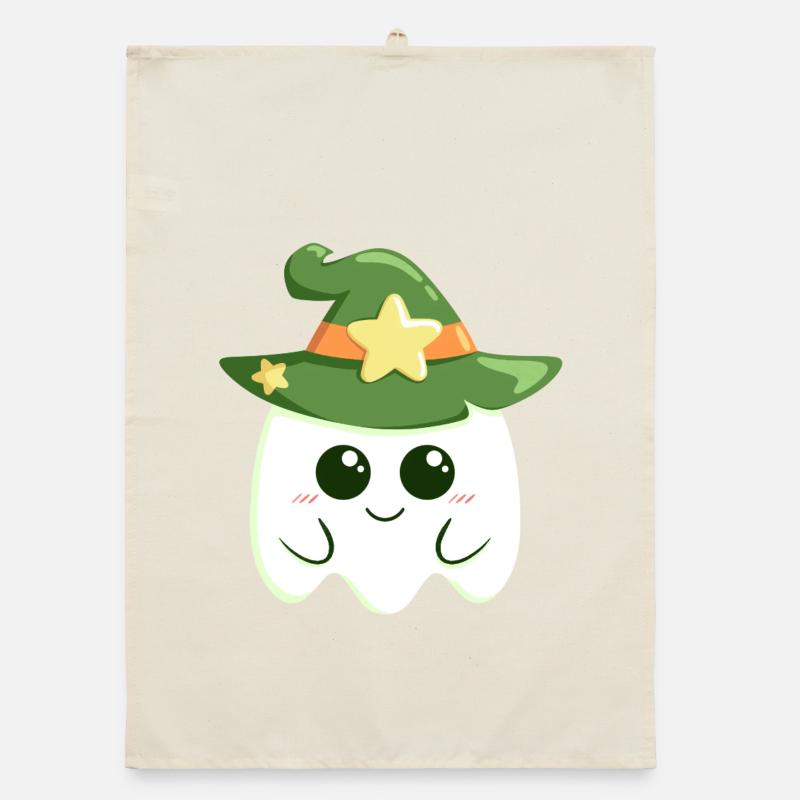 Cute ghost for Halloween dressed as a witch Organic dish towel