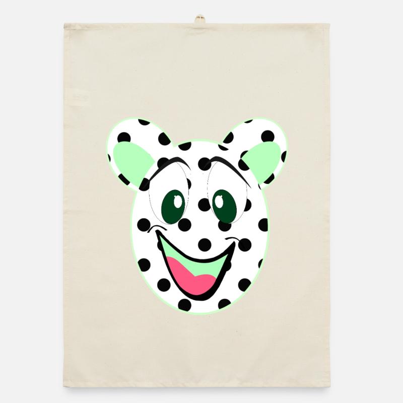 Laughing bear head with dots Organic dish towel