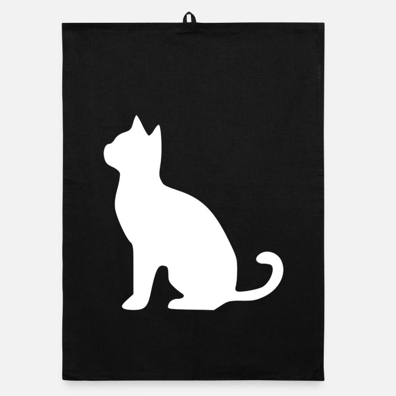 Cat Silhouette White Gift Cat Lover Organic dish towel