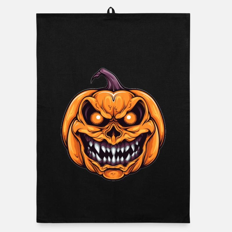 Spooky Halloween pumpkin with face Organic dish towel
