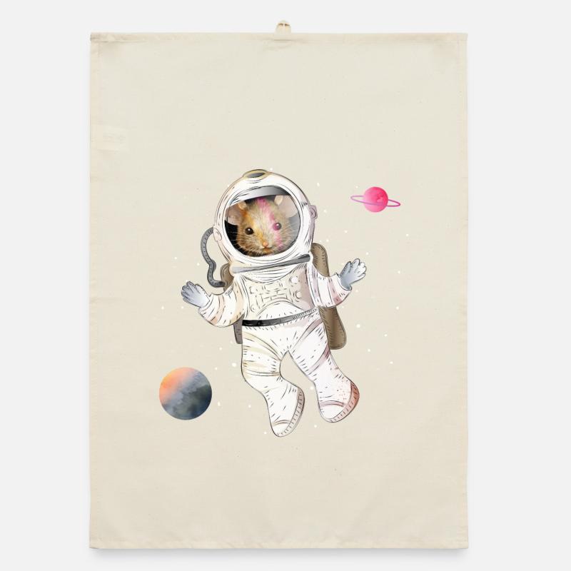 Astronauts mouse in space with planets Organic dish towel