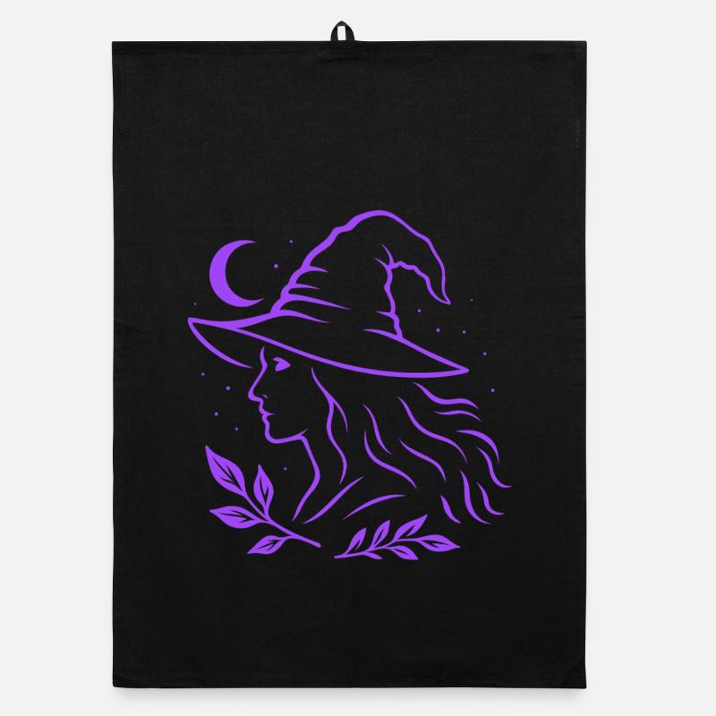 Silhouette de sorcière lune Witchcore Motif Torchon bio