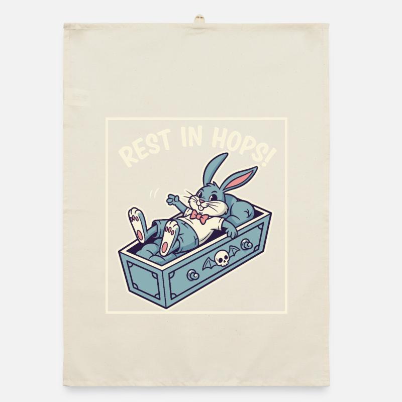Hop's retirement: Easter bunny in a coffin Organic dish towel