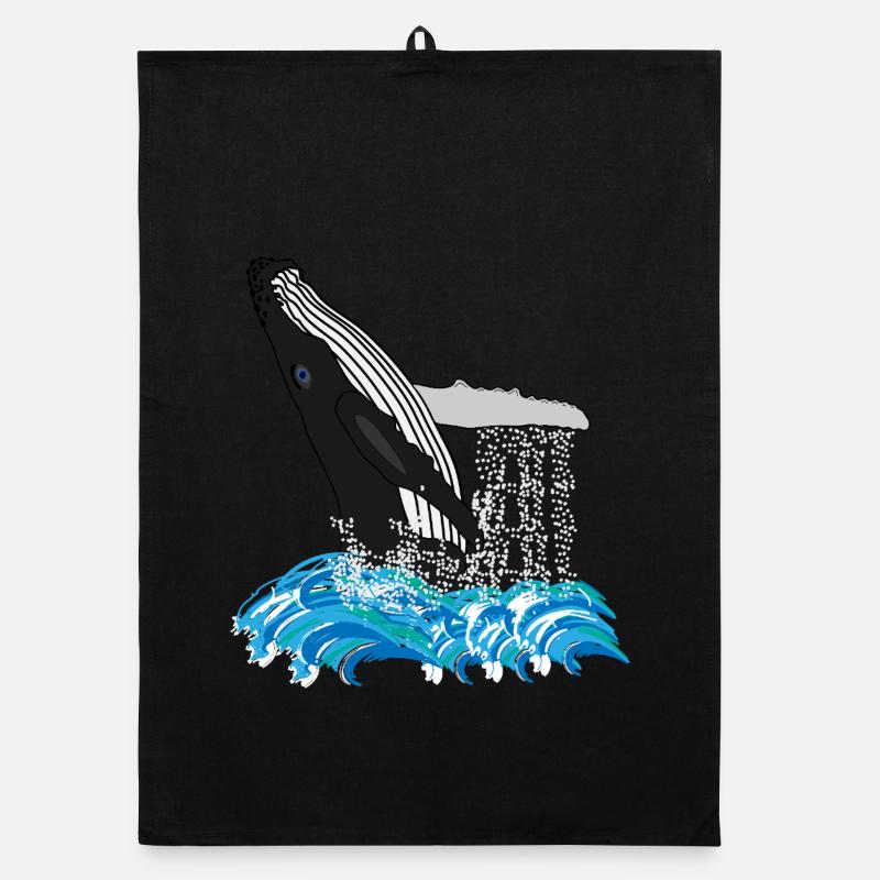 Humpback Whale Print - Organic dish towel - black
