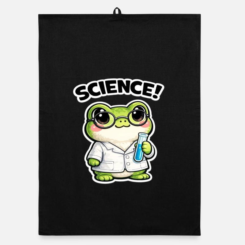 Science frog with glasses Organic dish towel